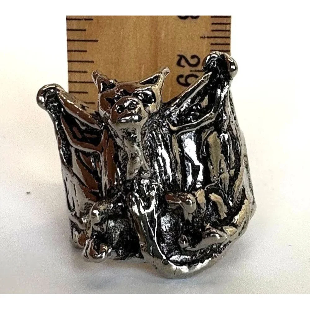 Gargoyle Ring Silver Tone Gothic Winged Demon Fantasy Statement Ring Size 11